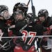 Duluth East players, including defenseman Frederick Hunter Paine (20), celebrated a goal by Paine in the third period. ] AARON LAVINSKY ï aaron.lavin