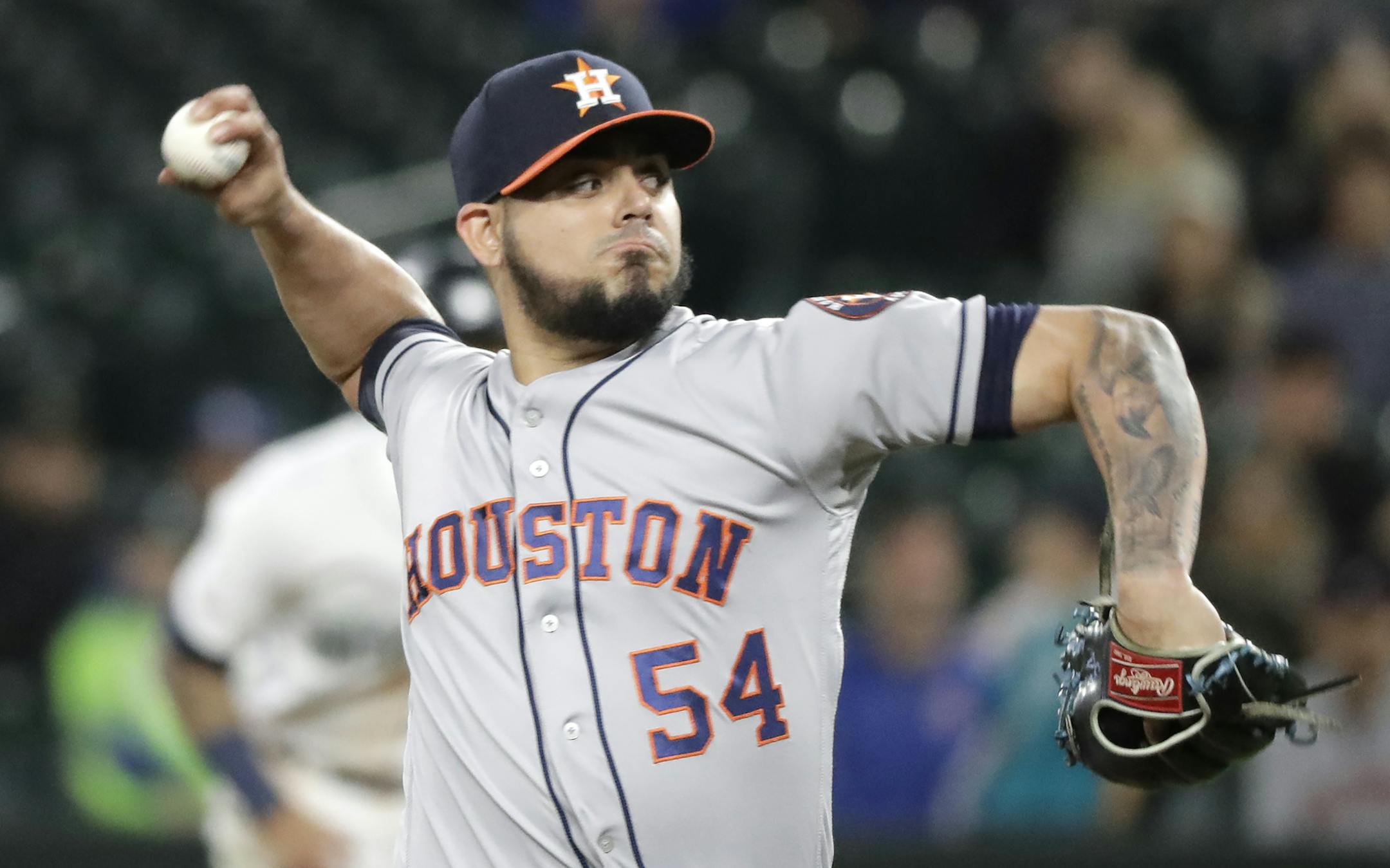 Houston Astros closing pitcher Roberto Osuna throws the ball during a baseball game against the Seattle Mariners, Tuesday, Sept. 24, 2019, in Seattle. (AP Photo/Ted S. Warren) ORG XMIT: NYOTK
