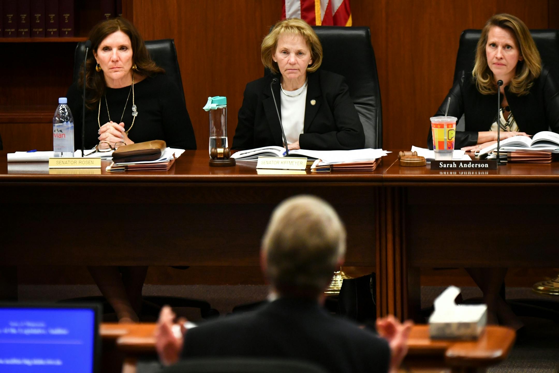 Senator Julie Rosen, author of the original stadium legislation, Senator Mary Kiffmeyer chair of the state government committee and and Rep. Sarah Anderson, chair of the house government committee as Minnesota Legislative Auditor James Nobles delivered his report to the committee.