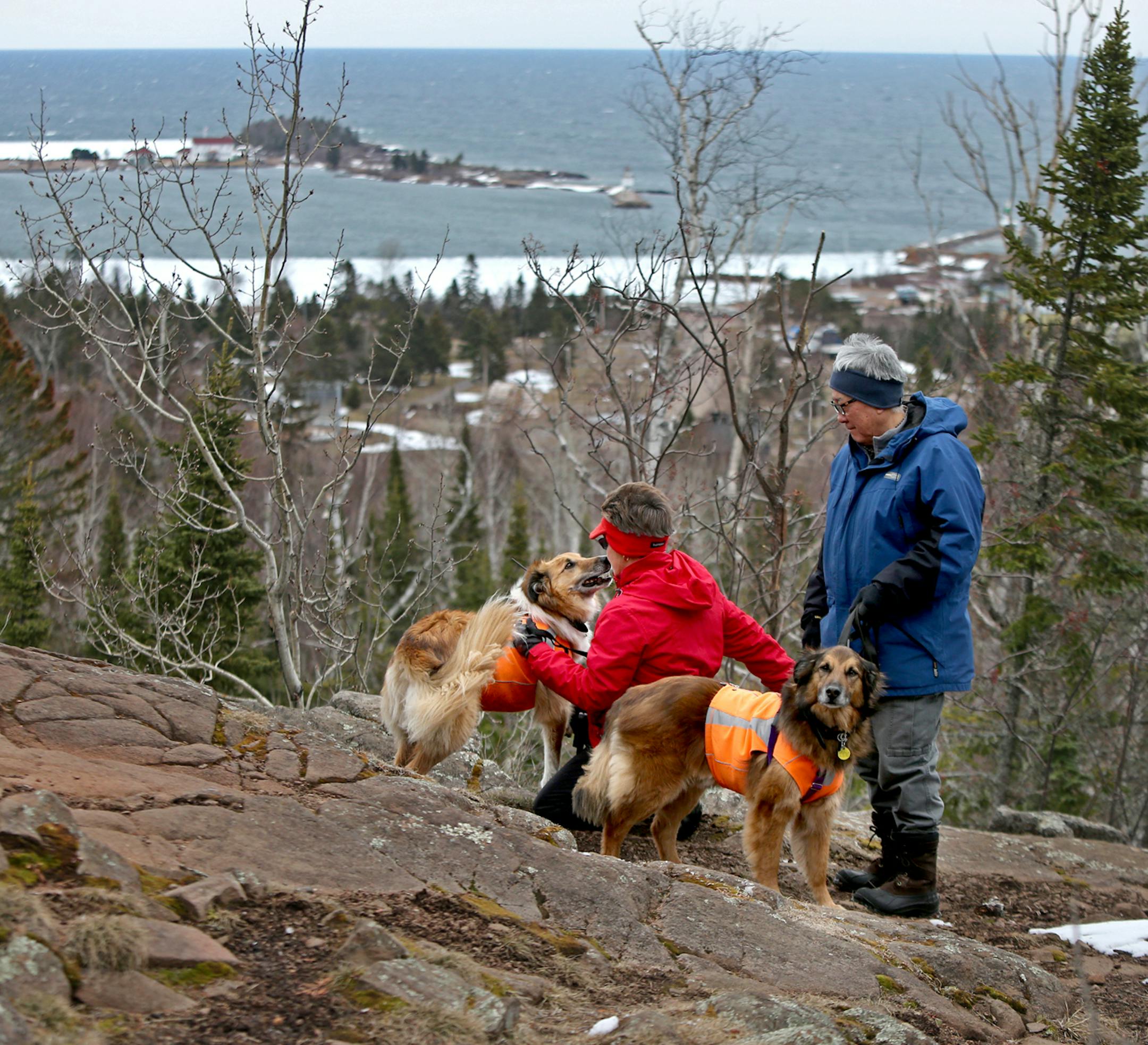 Retired doctor, Duane Hasegawa and his wife Barb Heidman took their dogs out for a daily walk Sunday, April 27, 2014 in Grand Marais, MN. ] (ELIZABETH FLORES/STAR TRIBUNE) ELIZABETH FLORES • eflores@startribune.com