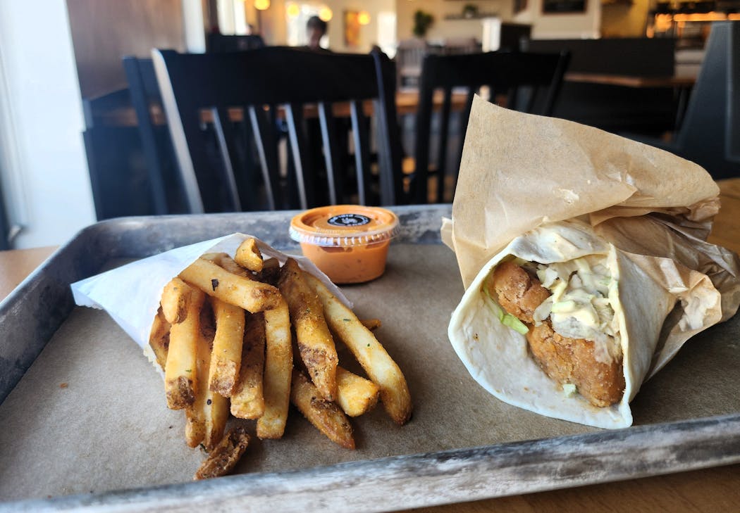 The piri-ranch chicken snack wrap and fries at Toma Mojo Grill are part of a new value menu