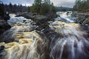 Spring run-off spills over granite outcrops on the St. Louis River at Jay Cooke State Park. ] Spring is waterfall season on the North Shore of Lake Su