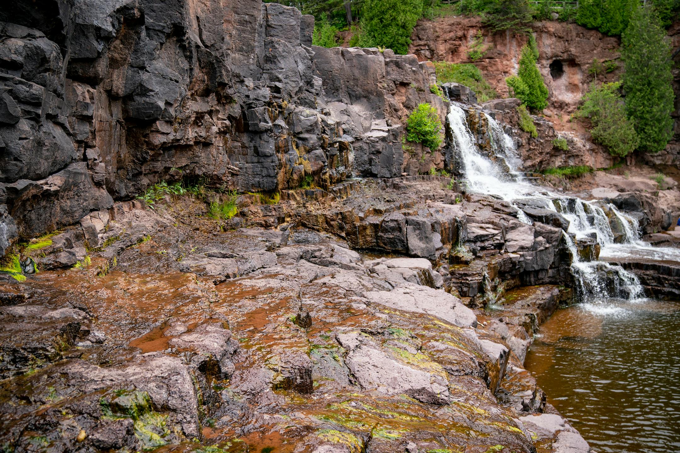The western falls at Gooseberry Falls State Park was dried up on Wednesday, July 21, 2021. Sections of the falls have dried out because of the drought that has plagued the Midwest this summer.