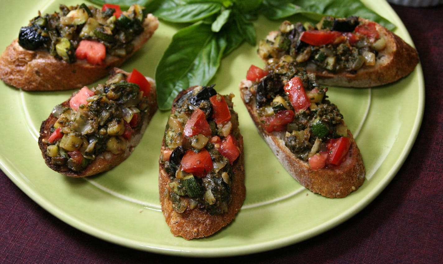 Robin Asbell, Special to the Star Tribune Zucchini Pesto Bruschetta