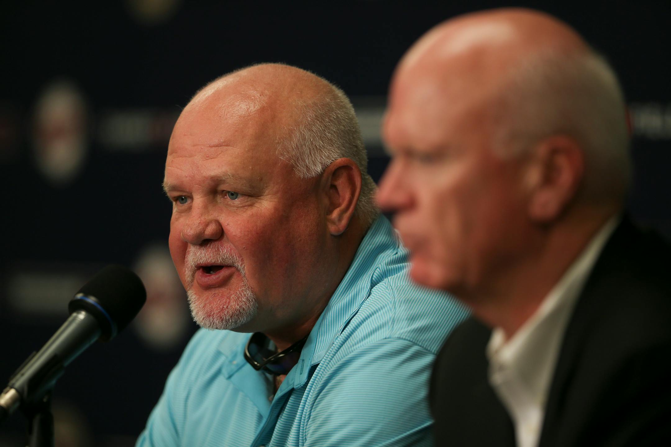 Twins manager Ron Gardenhire, left, and General Manager Terry Ryan spoke at a news conference announcing Gardenhire's two-year contract extension at Target Field on Monday afternoon.