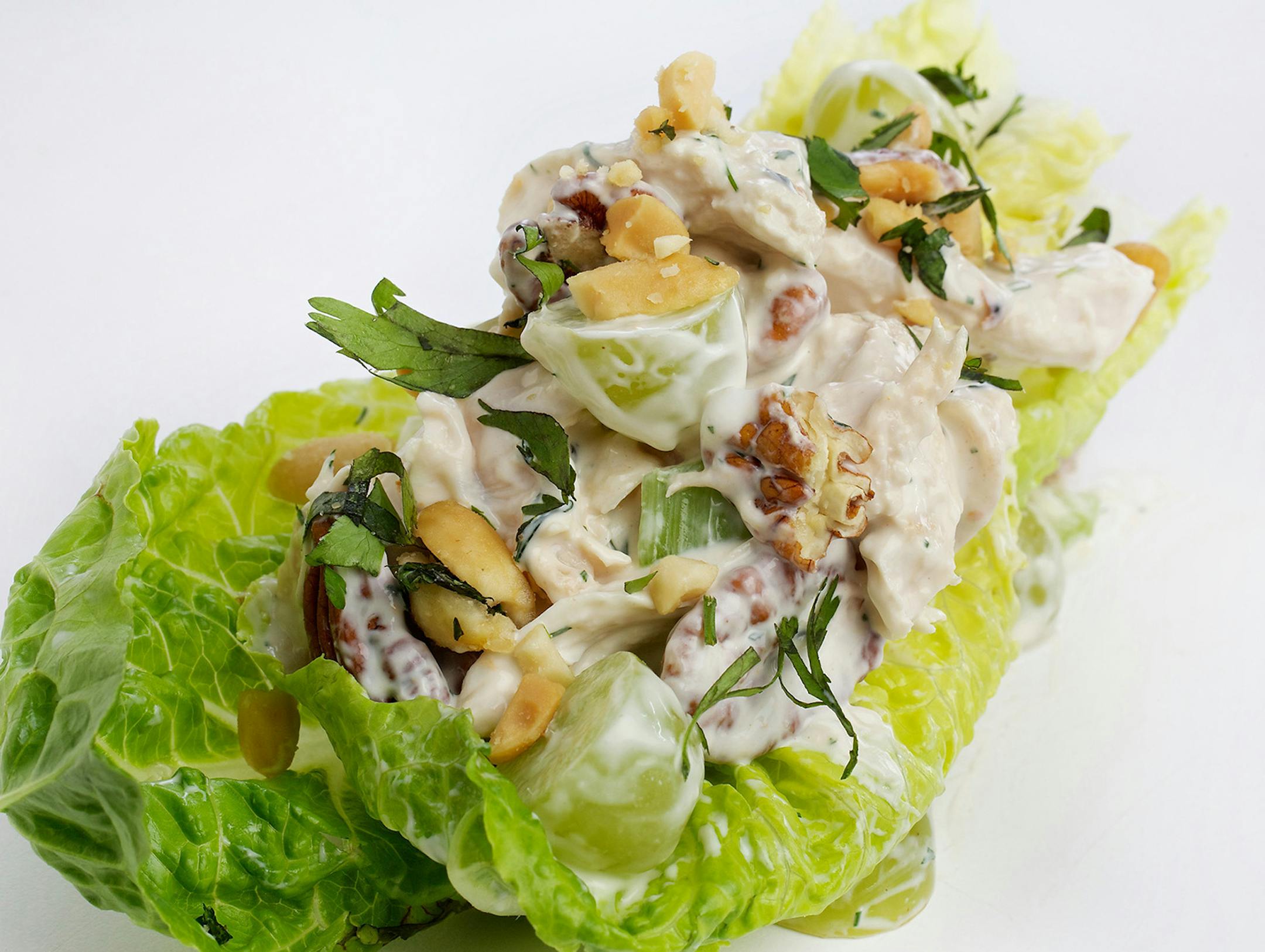 Pecan Chicken Salad. Illustrates CHICKENSALAD (category d), by Bonnie S. Benwick (c) 2014, The Washington Post. Moved Monday, June 9, 2014. (MUST CREDIT: Photo for The Washington Post by Deb Lindsey)