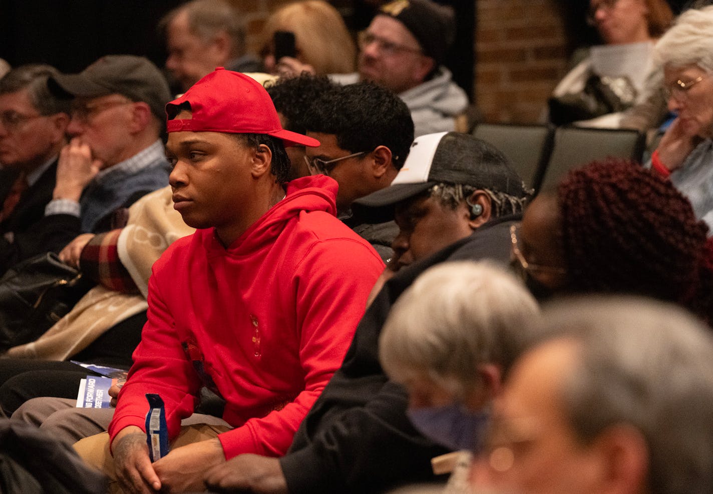 Attendance at the community presentations by three firms vying to become Minneapolis' new independent evaluator was diverse and the auditorium was full on Wednesday, Jan. 10, 2023 at Plymouth Congregational Church in Minneapolis.