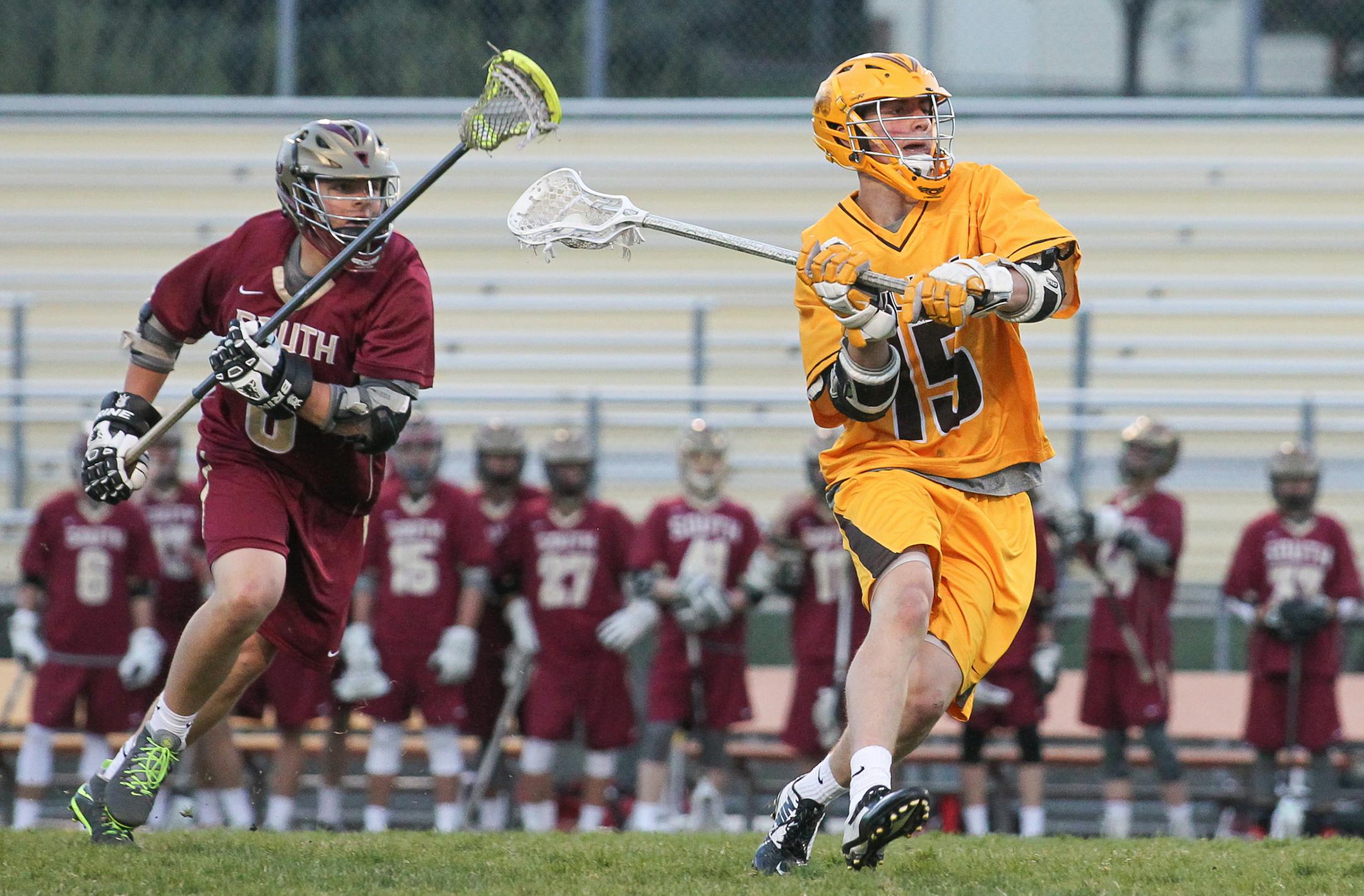 Apple Valley junior Jacob DeWall (15) Lakeville South at Apple Valley, boys' lacrosse, Tuesday, April 28, 2015, at Apple Valley High School. Photo by Mark Hvidsten