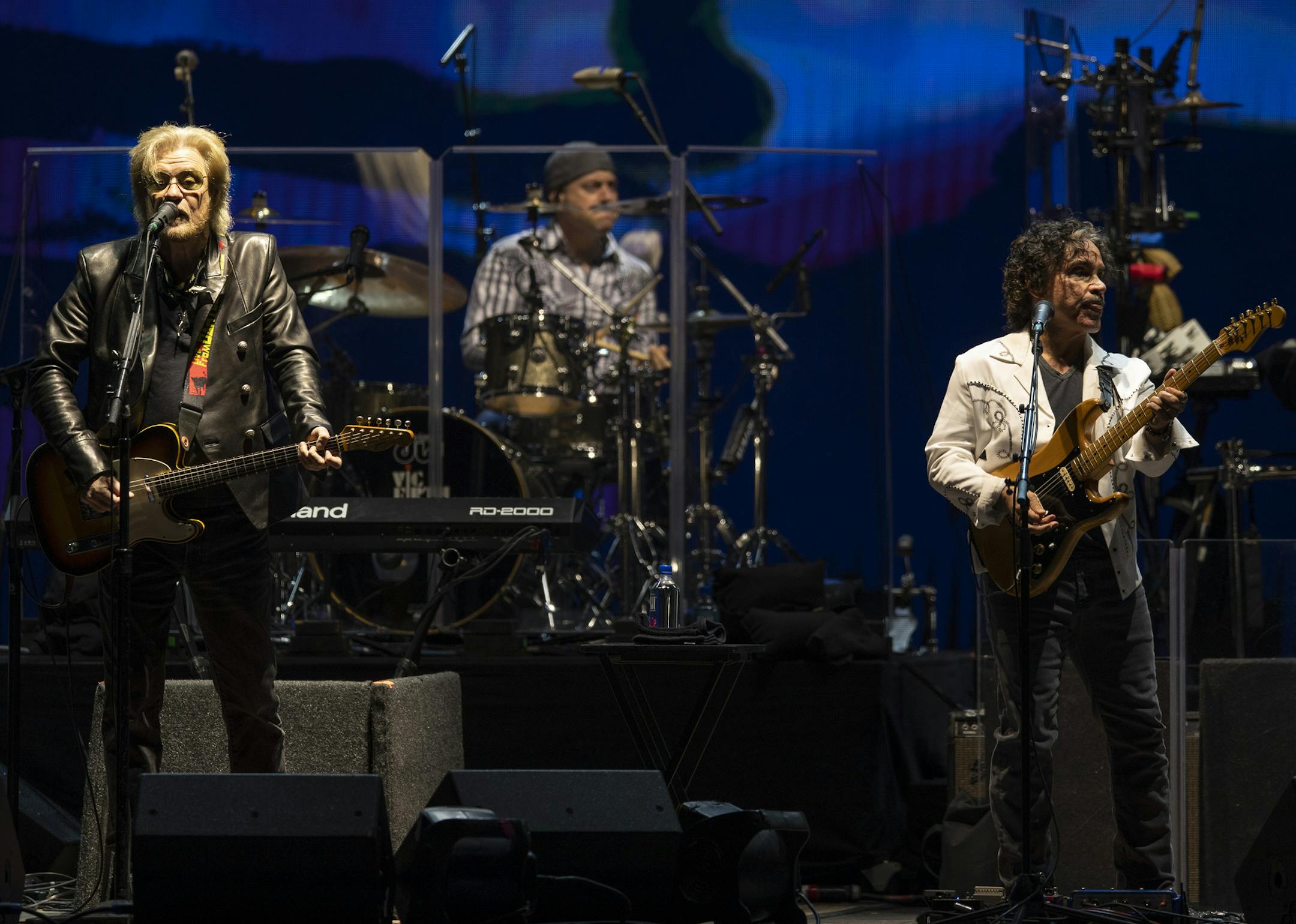 Daryl Hall, left, and John Oates early in their set Wednesday night at the Grandstand. ] JEFF WHEELER • jeff.wheeler@startribune.com Daryl Hall & John Oates performed at the Grandstand Wednesday night, August 28, 2019 at the Minnesota State Fair in Falcon Heights. G. Love & Special Sauce opened for them.