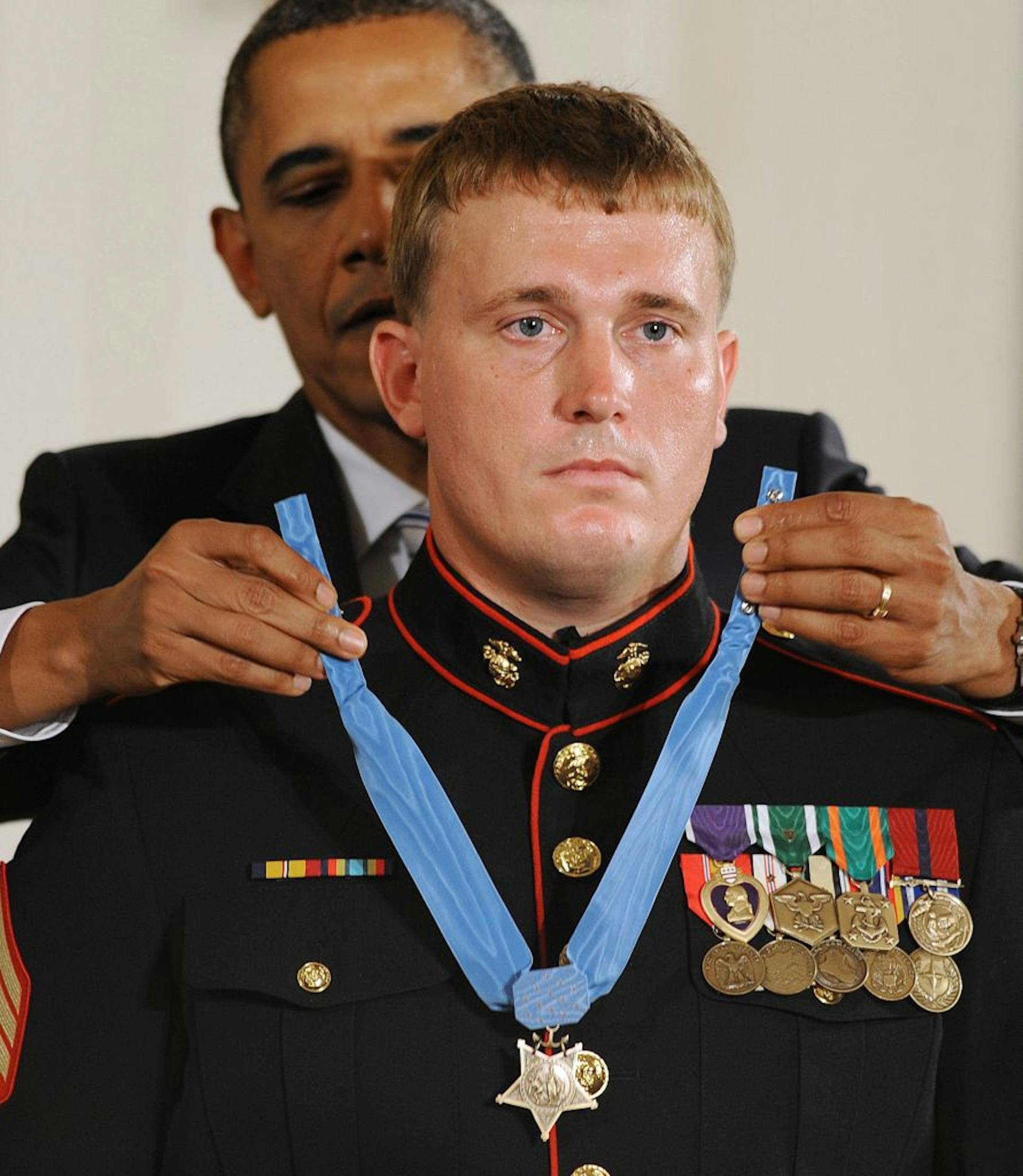 U.S. President Barack Obama awards Dakota Meyer, a former active duty Marine Corps Corporal, the Medal of Honor, September 15, 2011. While there is no dispute that Meyer merited the medal nomination, a three-month assessment by a McClatchy correspondent who survived the ambush found that the official narrative was grossly embellished. It is filled with errors and inconsistencies, and ascribes actions to Meyer that are unverified or didn't happen.