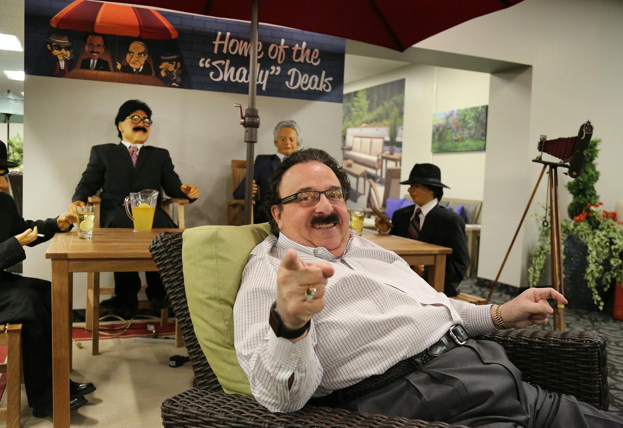 Entrepreneur Dick Enrico is isn't sweating it anymore. (He sold 2nd Wind in 2015.) His latest exercise at age 79 is high-end patio furniture called 2nd Shade. Enrico isn't about to retire and his one real passion is being enterprising and working hard. "I know how to tell a story, put a levity in the game" he says. Enrico was photographed in an outdoor recliner with a set of fake mobsters at the 2nd Shade showroom Tuesday, May 23, 2017, in Minnetonka, MN. DAVID JOLES ï david.joles@startribu