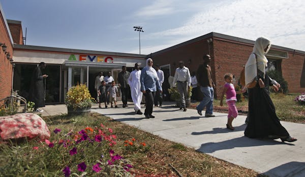 People leave AFYFC after attending 1 p.m. prayers Friday, Aug. 31, 2012, in Bloomington, MN.