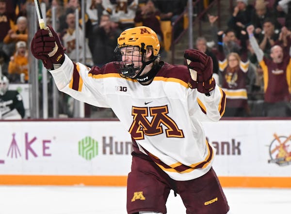 Gophers freshman Oliver Moore at 3M Arena at Mariucci in November.