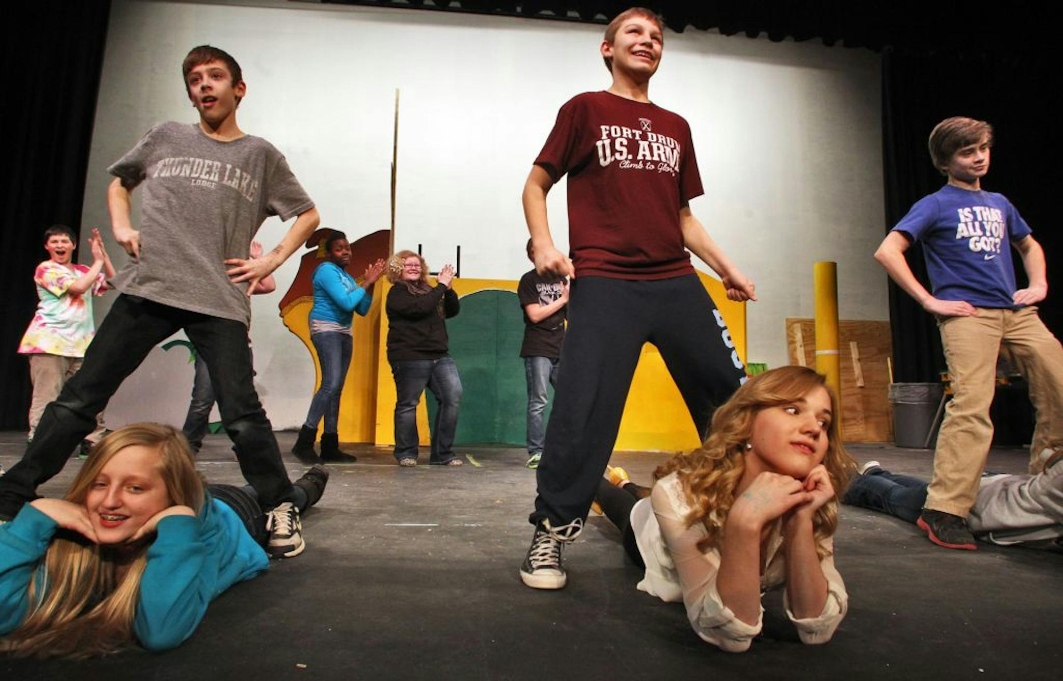 Anoka Middle School will stage a production of "The Seussification of Romeo and Juliet". Members of the Capitulates and Monotones in a dance routine.(MARLIN LEVISON/STARTRIBUNE(mlevison@startribune.com