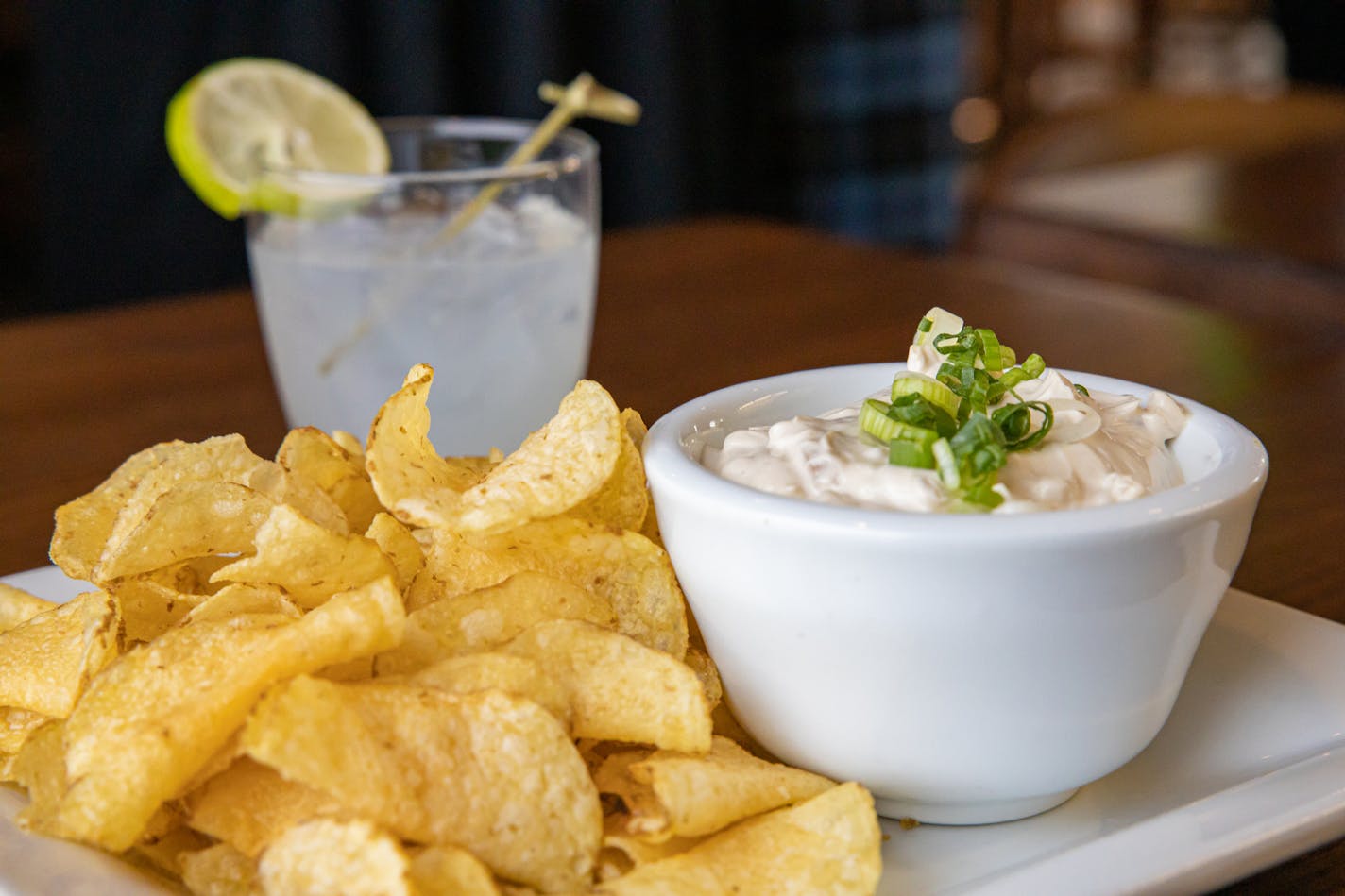 Chips and onion dip from the Cocktail Room at 18th and Central at MSP Airport.