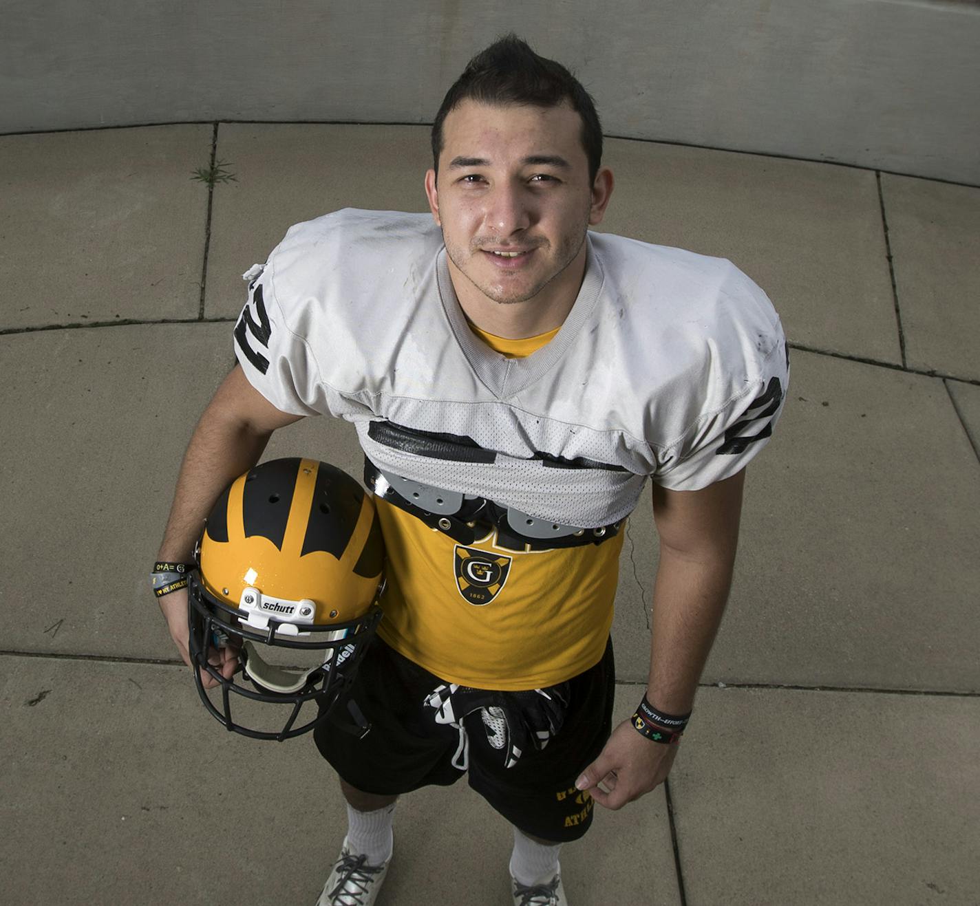 Running back Karim Ortiz of Cancun, Mexico and a member of the Gustavus Adolphus College, football team practiced Wednesday August 16, 2017 in St. Peter, MN. ] JERRY HOLT &#xef; jerry.holt@startribune.com