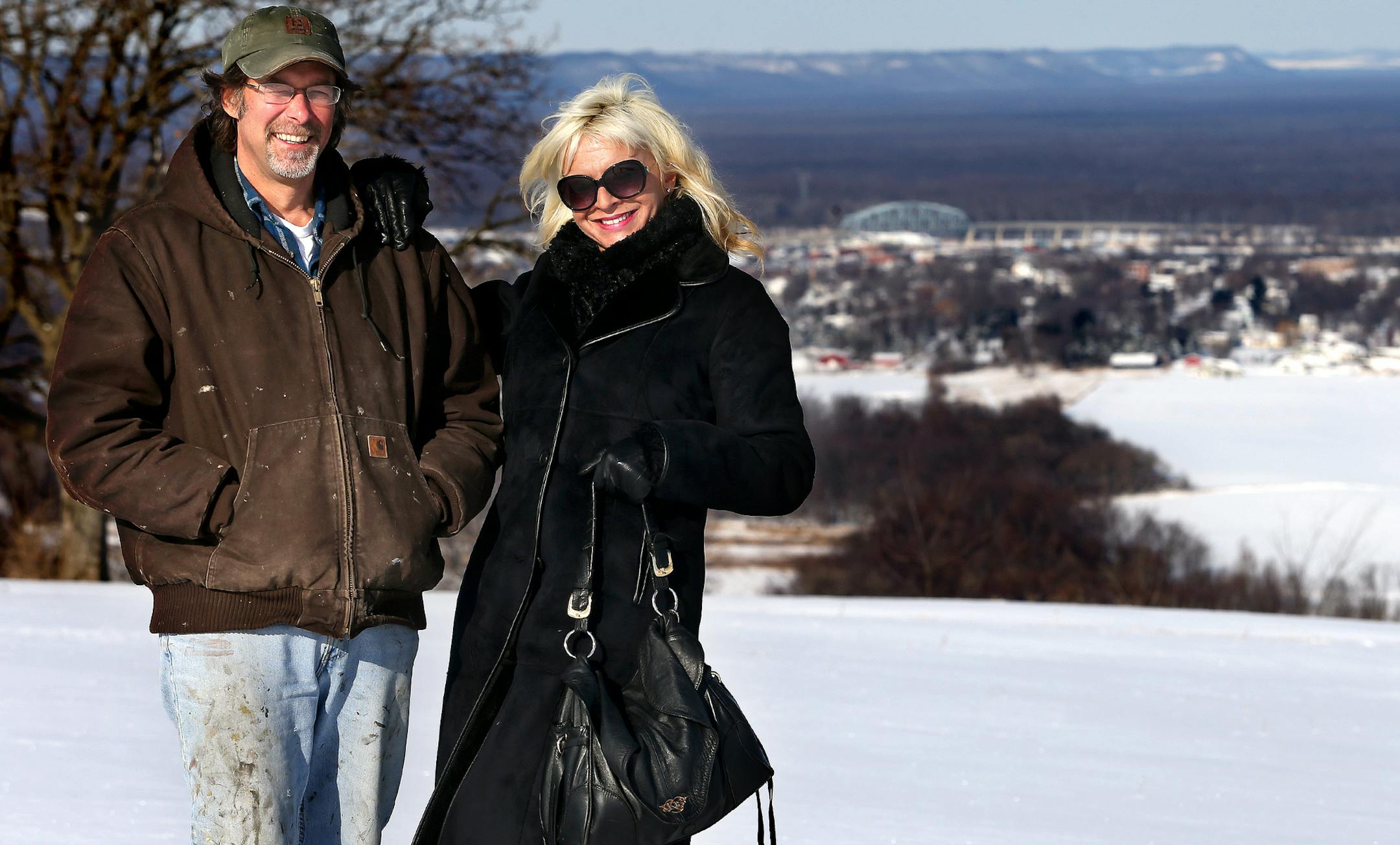 top: John Behrns and Kelly McDonald stood on the hilltop overlooking Wabasha near the location of a museum he owns that will be used for her new factory, which will employ dozens of people from the area.
Bottom: