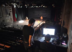 PBS video crew members prepared the Ritz Theater for a taping of Theater Latté Da's "All Is Calm."
