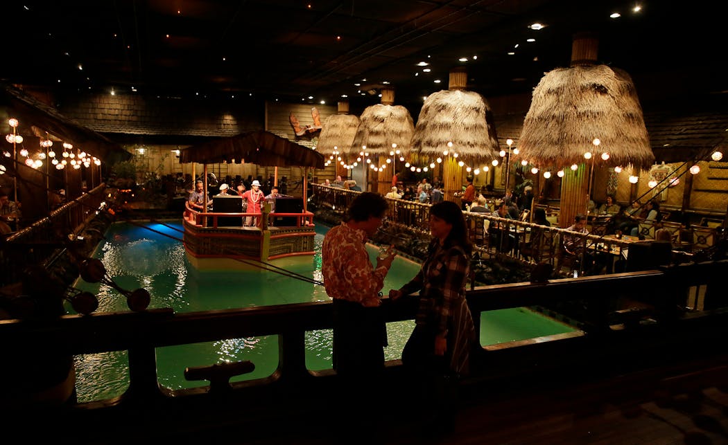 The Tonga Room, located in the Fairmont Hotel, dates to 1945 and is known for its frequent thunder, lighting, rainstorms and tropical drinks.