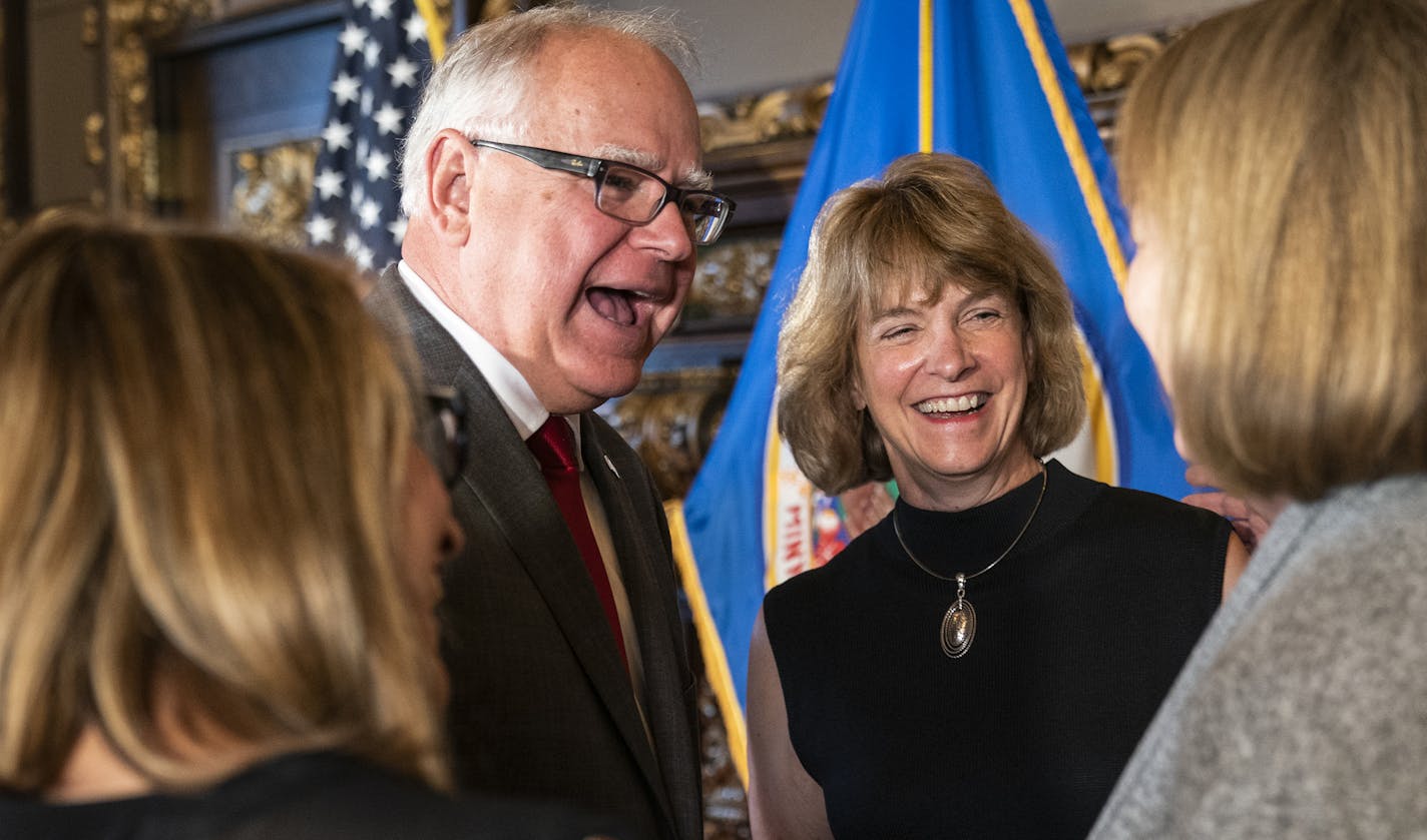 Newly appointed DHS Commissioner Jodi Harpstead, second from right, laughed with Lt. Gov. Peggy Flanagan, from left, Gov. Tim Walz, and acting DHS Commissioner Pam Wheelock after the press conference. ] LEILA NAVIDI &#x2022; leila.navidi@startribune.com BACKGROUND INFORMATION: Jodi Harpstead, the president and CEO of Lutheran Social Services, is announced as the new Commissioner of the Department of Human Services during a press conference at the Capitol in St. Paul on Monday, August 12, 2019.