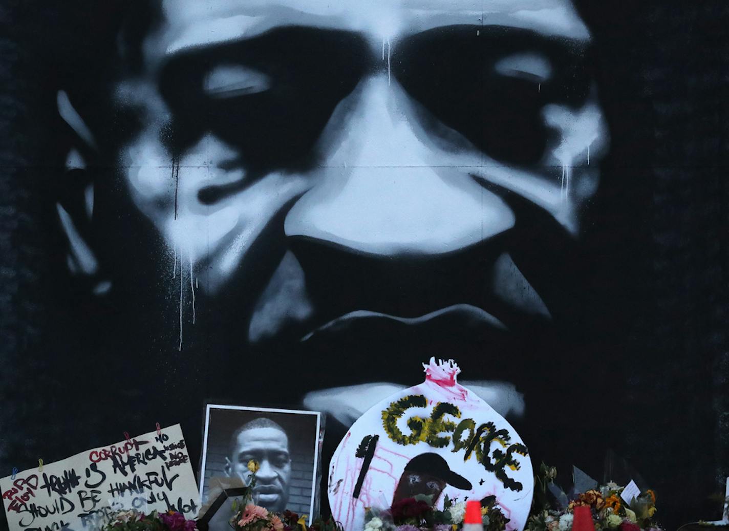 Part of the memorial to George Floyd at 38th St. and Chicago Ave. S. in Minneapolis on Friday morning.