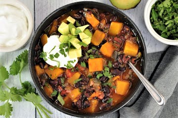 Black Bean, Poblano and Butternut Squash Chili is quick, easy, delicious and freezable. Recipe and photo by Meredith Deeds, Special to the Star Tribun