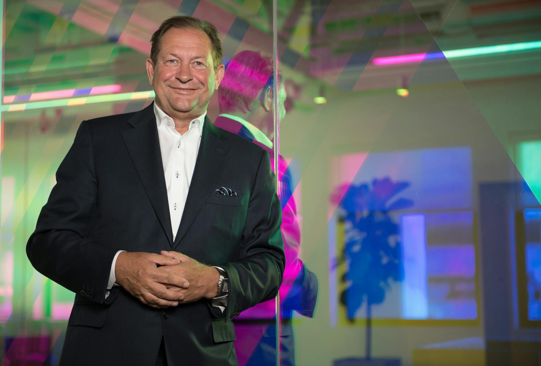3M CEO Inge Thulin was photographed in the new 3M Design Center's lobby beside panes of glass covered with a dichroic film produced by 3M, one of the design features in the new building. ] (AARON LAVINSKY/STAR TRIBUNE) aaron.lavinsky@startribune.com 3M CEO Inge Thulin was interviewed about where 3M is after making two massive acquisitions last year - Capital Safety worker protection gear and Polypure, which makes membranes for blood, kidney dialysis, and more. Thulin also gave a tour of the new