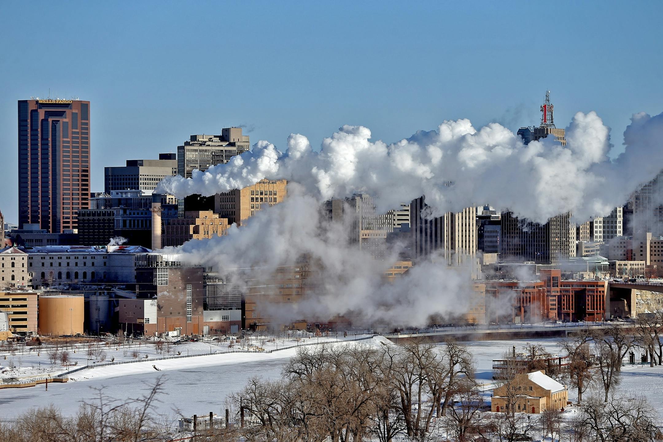 January 27, 2014: The frigid temperatures kept smoke at a lower lever throughout downtown St. Paul.