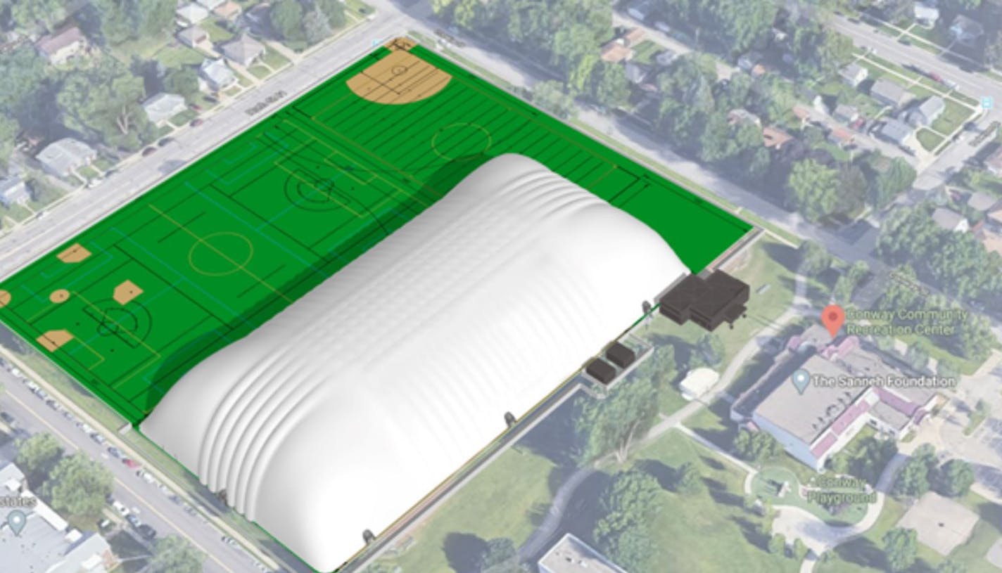 Rendering of the dome and new athletic fields outside the Conway Community Center in St. Paul as the Sanneh Foundation looks to expand year-round activities for kids.