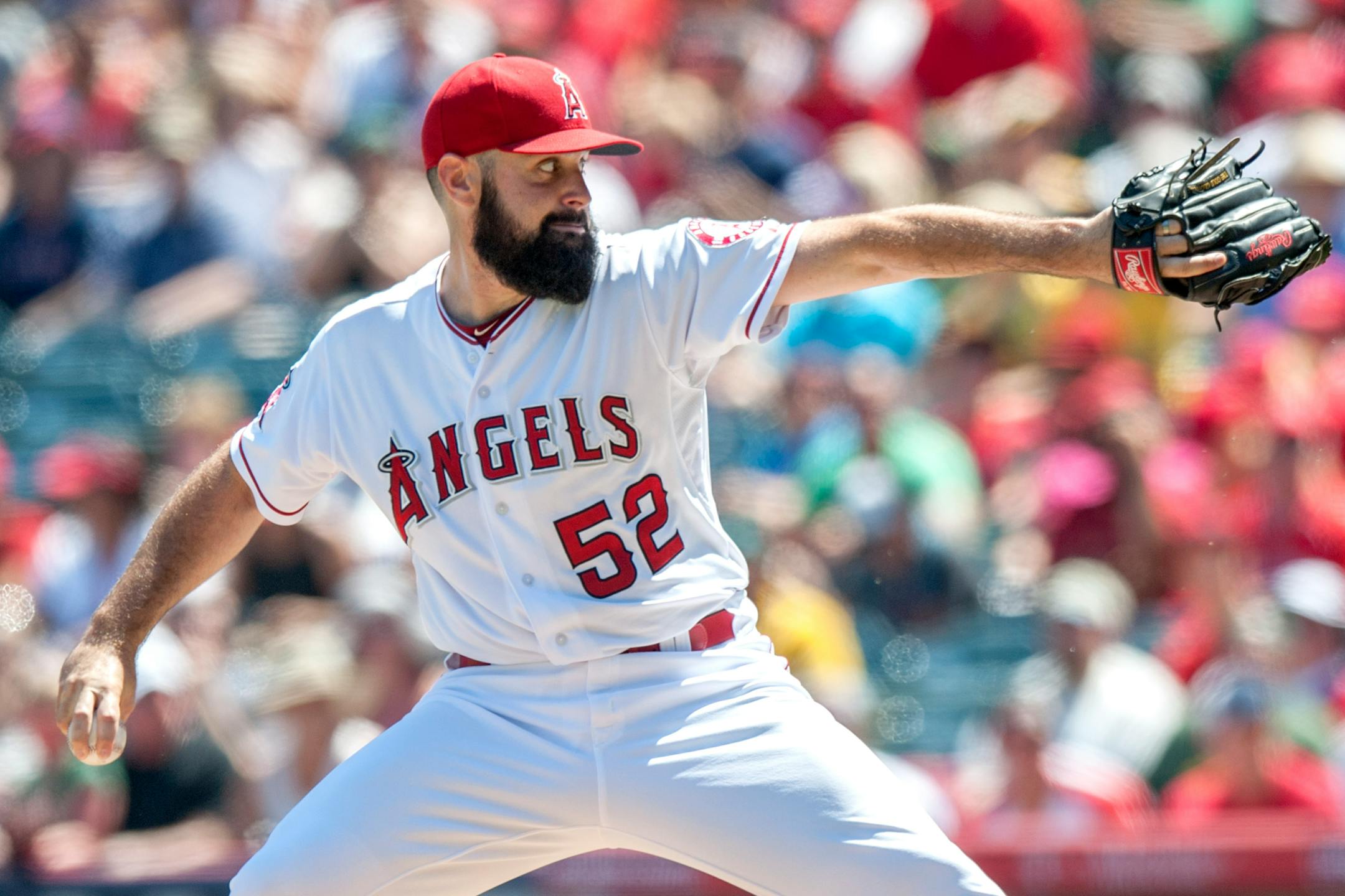 In this Aug. 31, 2014, photo, Los Angeles Angels' Matt Shoemaker throws against the Oakland Athletics during a baseball game in Anaheim, Calif. Shoemaker pitched seven shutout innings of five-hit ball in the Angels 8-1 win. (AP Photo/The Orange County Register, Kyusung Gong) MAGS OUT LOS ANGELES TIMES OUT