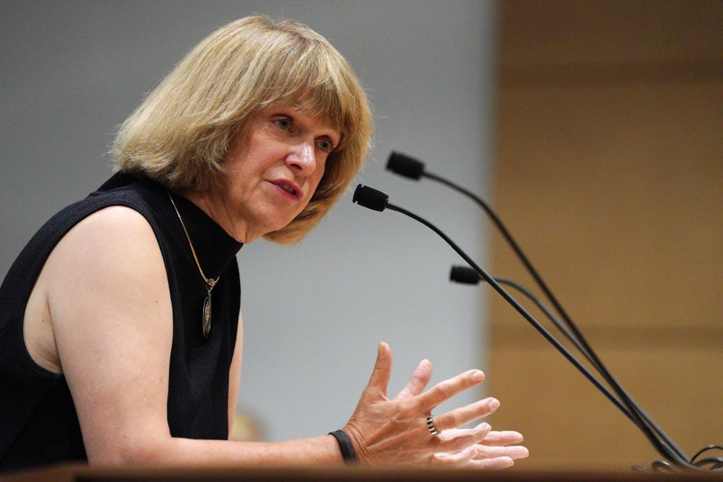 New Department of Human Services Commissioner Jodi Harpstead took questions from sate senators after being introduced at the start of a Minnesota State Senate joint meeting on Health and Human Services finance and policy Wednesday.