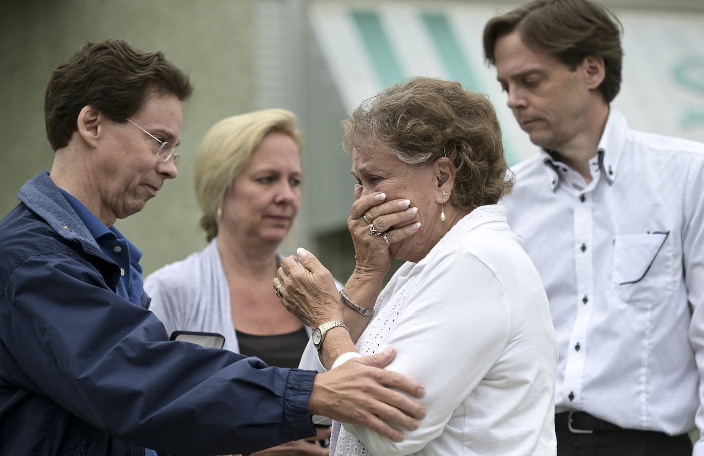 Jeanette Sackett was comforted by her son, Jim Sackett Jr., her daughter, Julie and son Jerel as she was overcome with emotion Friday during a memorial procession outside her home honoring her late husband 50 years after he was killed in the line of duty. ] aaron.lavinsky@startribune.com Jeanette Sackett can't go one day without thinking about what she's lost. It's been 50 years since her police officer husband, James Sackett, was slain in an ambush, but the pain has not subsided. On Friday, St.