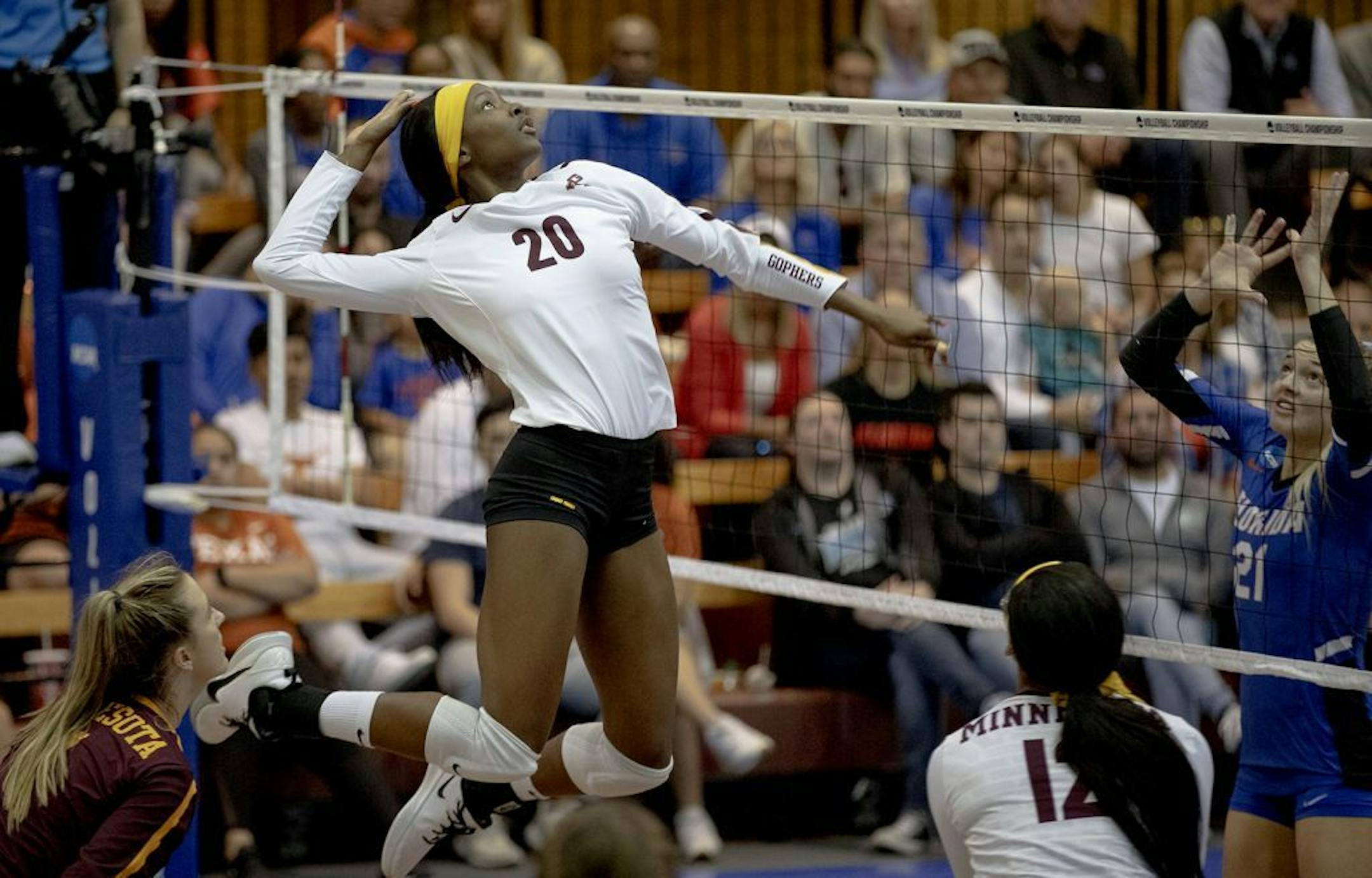 Minnesota outside hitter Adanna Rollins (20) had a team-high 27 kills against Florida and Louisville, and was named Most Outstanding Player in the Austin Region.