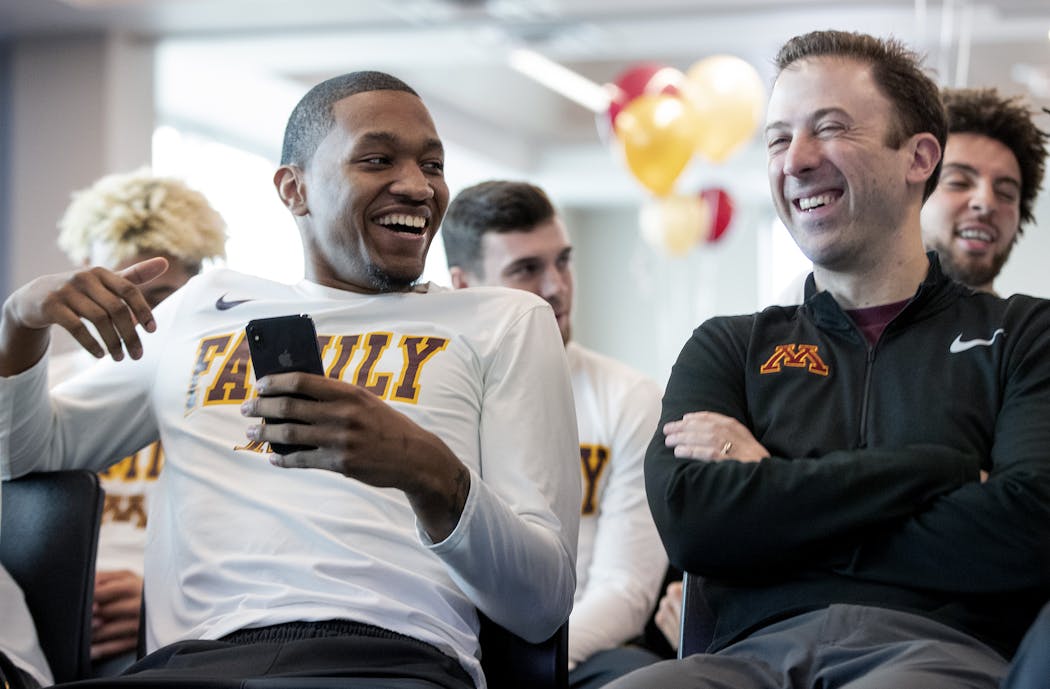 Dupree McBrayer and Head coach Richard Pitino joked while waiting for the NCAA tournament announcement.