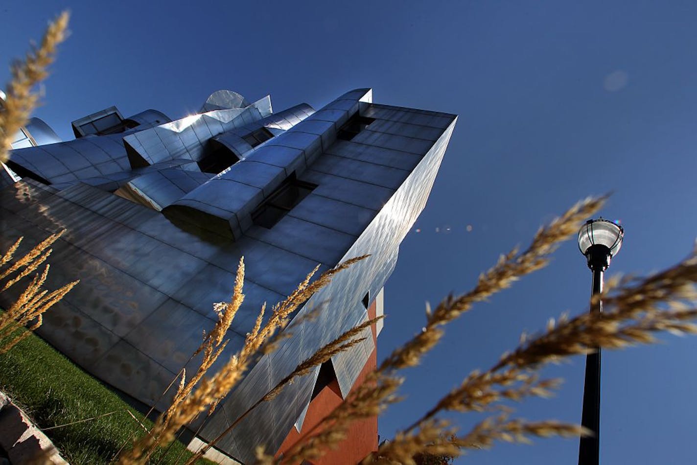 The landmark Frederick R. Weisman Art Museum, with brick and stainless steel facade,over looks the University of Minnesota campus and the Mississippi River. The building was completed in 1993 and underwent expansion over the past year that includes several new galleries.