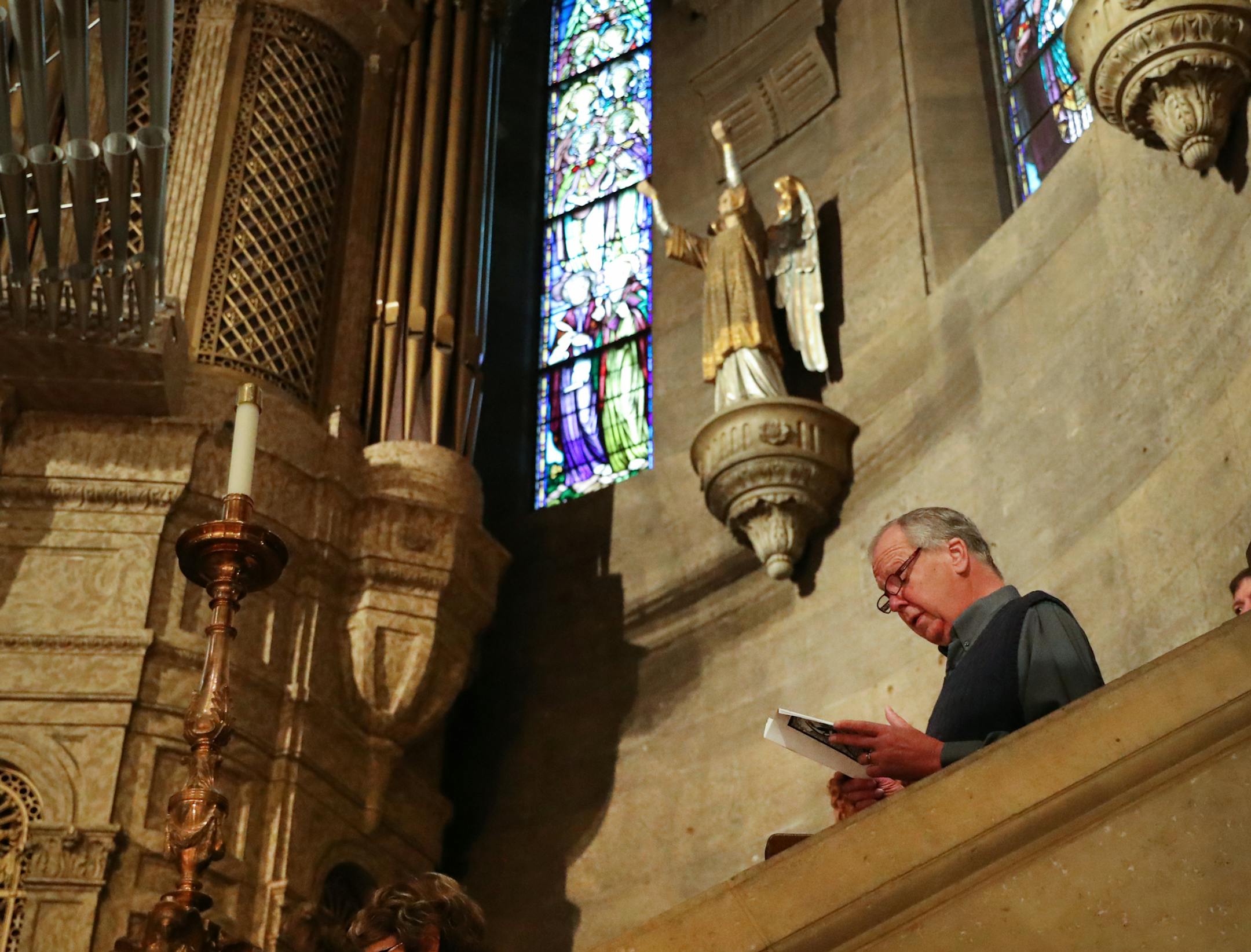 The Basilica of St. Mary in Minneapolis is celebrating the parish's 150th anniversary. On Thursday, December 6, 2018, a group gathered to share in Advent prayer in the choir loft behind the altar, including Steve Kosowski (right) and Nancy Keller. ] Shari L. Gross • shari.gross@startribune.com The Basilica of St. Mary marks its 150th anniversary, with year long celebrations. The towering basilica was a beacon to some of Minneapolis' earliest Catholics. An Advent prayer group gathers in th