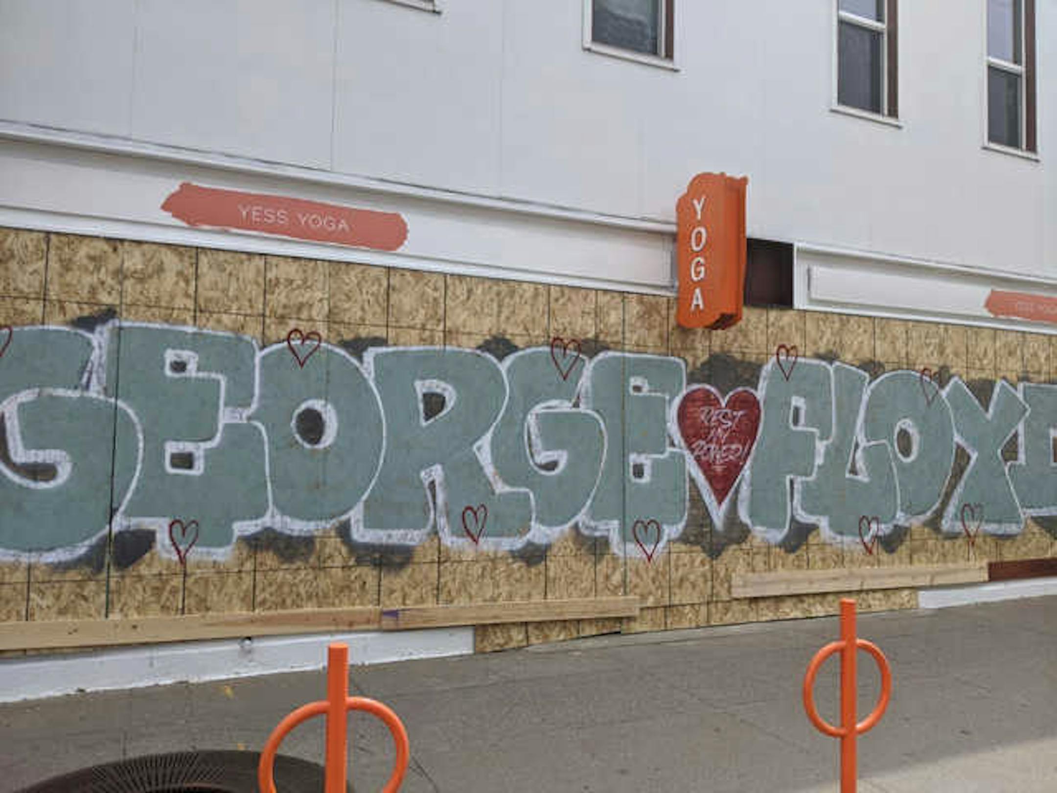 Street art painted over Yess Yoga at 23 E 26th St. in the Whittier neighborhood of Minneapolis is a creative outlet for protest and community solidarity in the wake of George Floyd's killing.