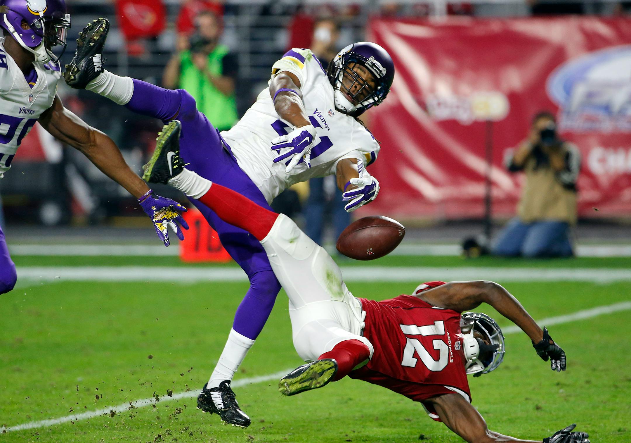 Anthony Harris breaks up a pass intended for Arizona Cardinals wide receiver John Brown. Harris got his shot and didn’t waste it last week against the Cardinals.