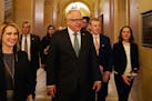 Gov. Tim Walz and Lt. Gov. Peggy Flanagan walked with their team to a public reception in the rotunda at the State Capitol St. Paul.