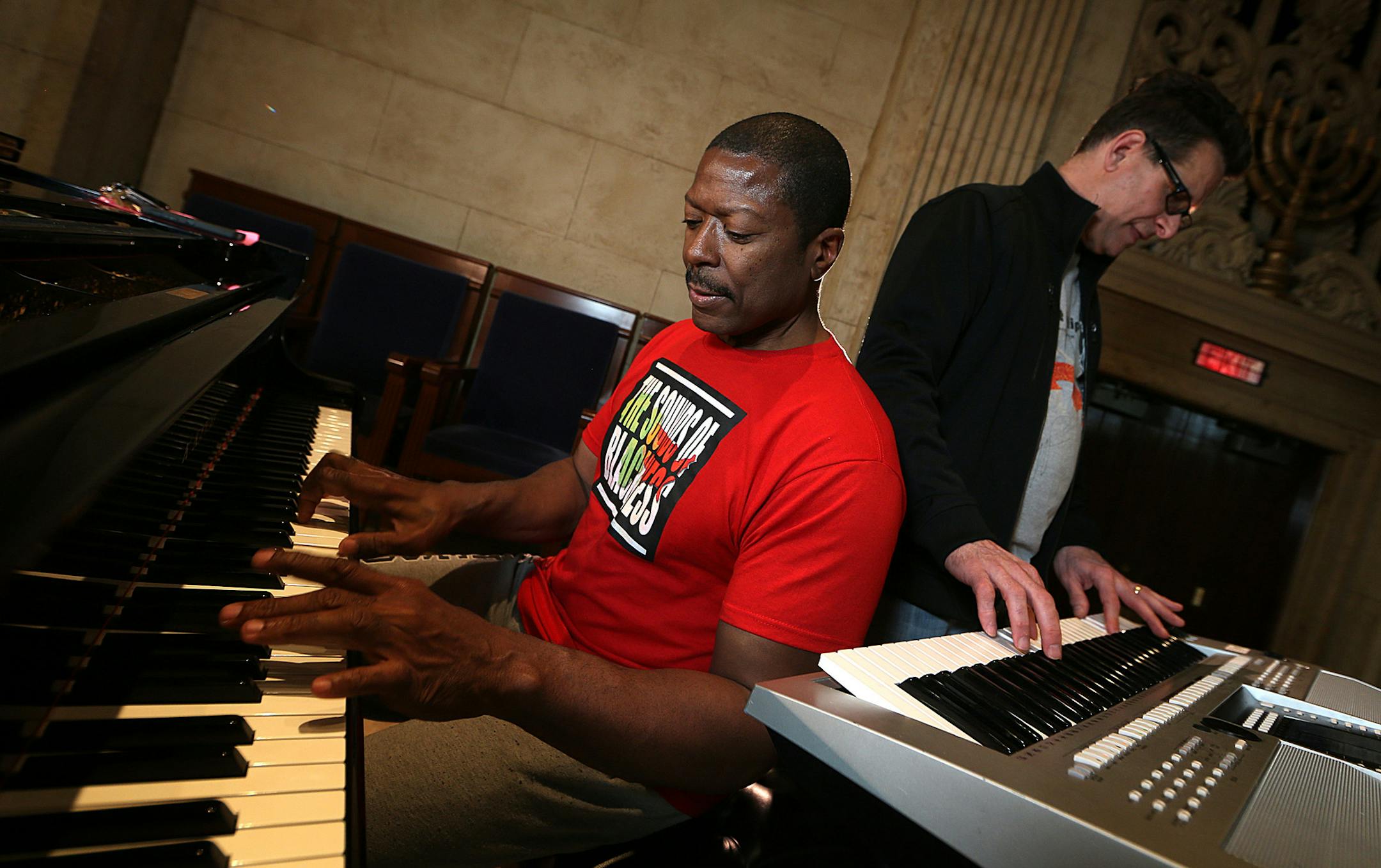 Jewish musician Mark Bloom and Sounds of Blackness' Gary Hines make beautiful music together with their Gospel Shabbat. ] JIM GEHRZ ï james.gehrz@startribune.com / Minneapolis, MN / April 8, 2015 /1:30 PM - BACKGROUND INFORMATION: NOTE ñ FOR DUETS COLUMN