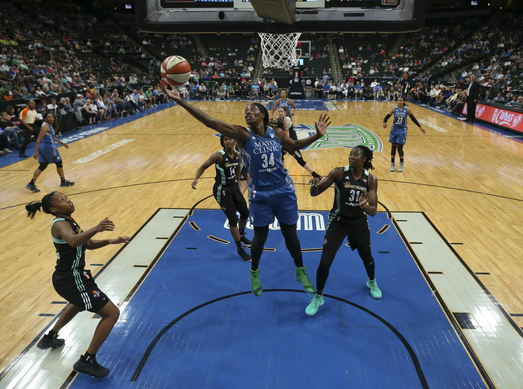 Minnesota Lynx center Sylvia Fowles (34) grabbed an offensive rebound in the first half.