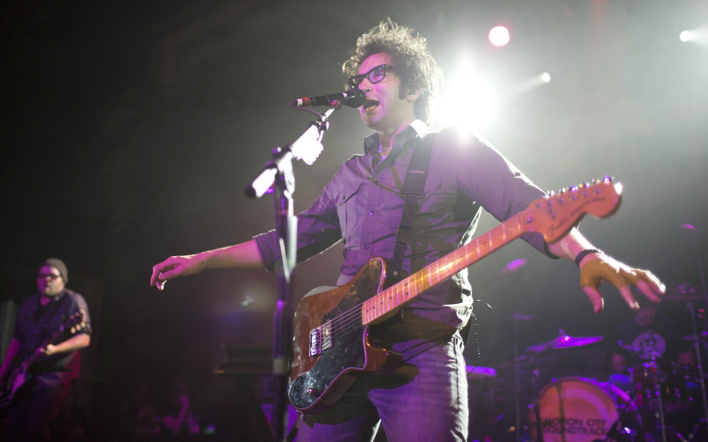 Now, Now and Motion City Soundtrack finished up a long stretch on the road with a show at the Varsity Theater in their hometown of Minneapolis, MInn. Sunday night, November 18, 2012. Justin Pierre of Motion City Soundtrack during their performance Sunday night at the Varsity Theater. ] JEFF WHEELER &#x201a;&#xc4;&#xa2; jeff.wheeler@startribune.com ORG XMIT: MIN1211182254070914