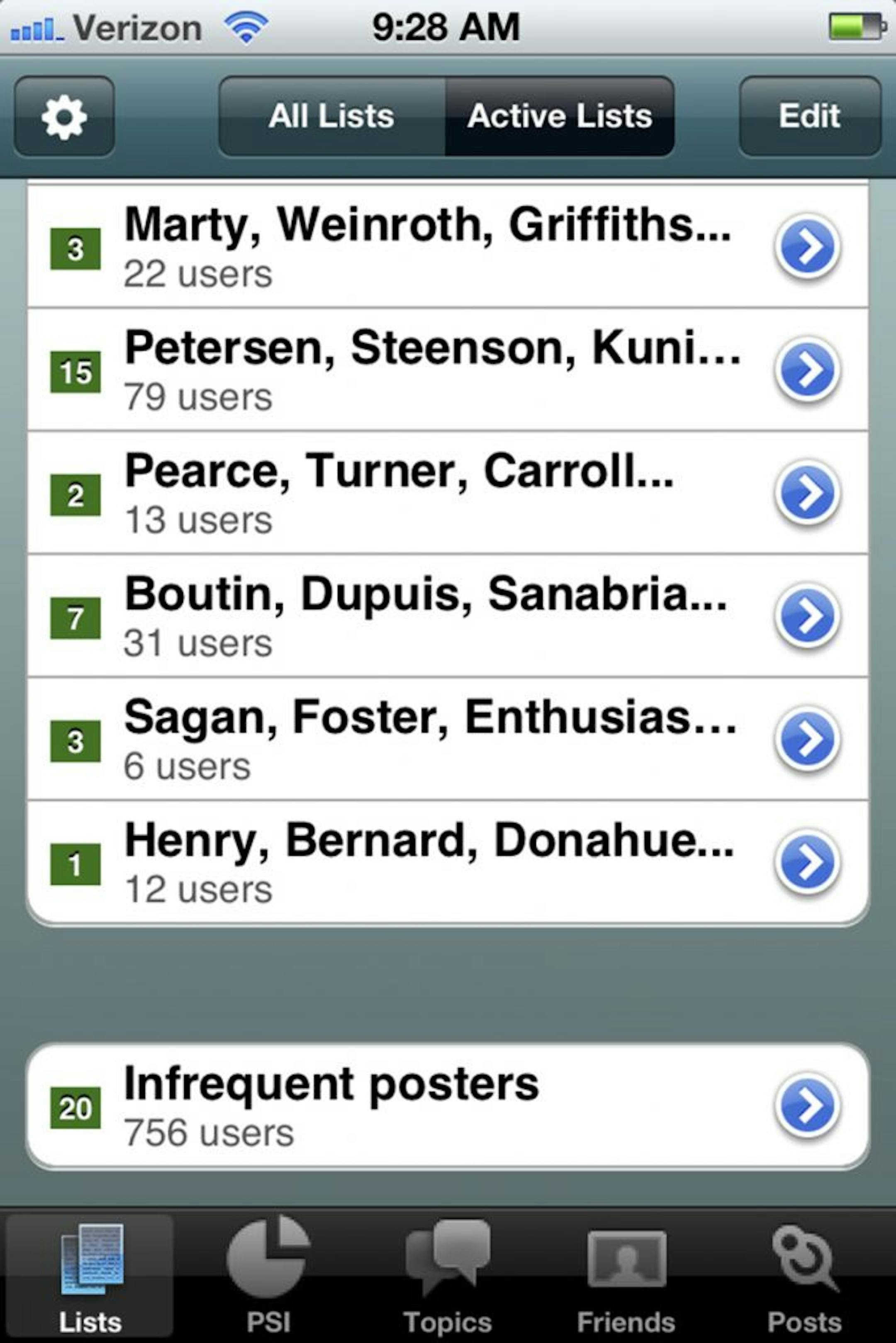 A screen grab of the Jildy app, in an undated handout photo. The app, released for the iPhone and under development for Android phones, sorts your Facebook friends into lists of those who interact with one another. (Handout via The New York Times) -- NO SALES; FOR EDITORIAL USE ONLY WITH STORY SLUGGED CIR-GEEK-NOTES. ALL OTHER USE PROHIBITED.