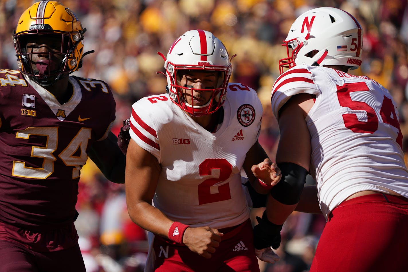 The Gophers were awarded a safety after Nebraska quarterback Adrian Martinez intentionally grounded the ball while in the end zone.