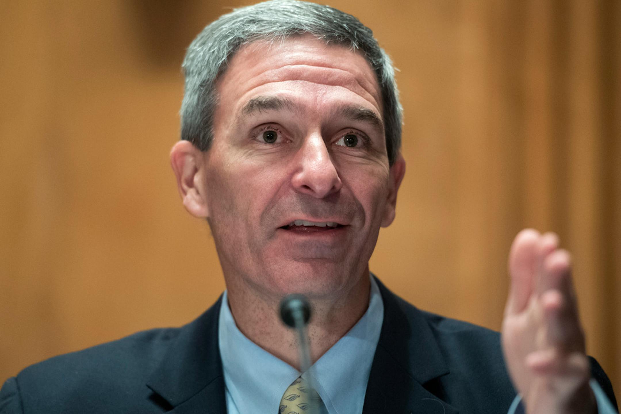 Department of Homeland Security's Ken Cuccinelli is trying to get the word out on Trump's new refugee restrictions.