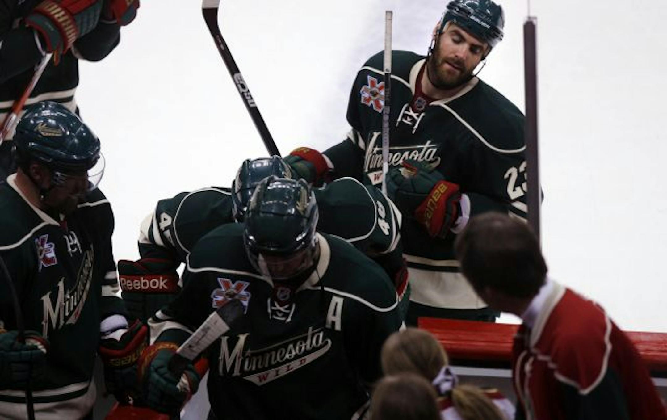A dejected group of Wild players, including Eric Nystrom, rear, left the ice Sunday after the team suffered the most lopsided loss in franchise history, 8-1 to Montreal.
