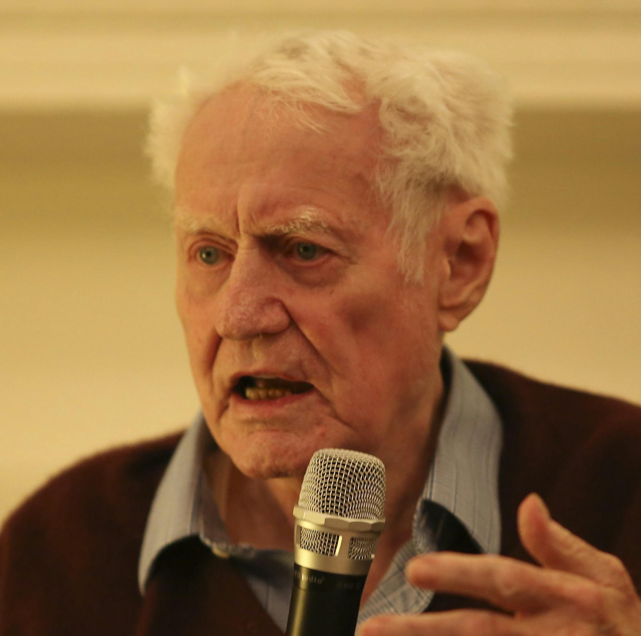 Robert Bly during his reading at the University Club Tuesday night. ] JEFF WHEELER ‚Ä¢ jeff.wheeler@startribune.com Robert Bly headlined a group of four notable poets on Tuesday evening, April 15, 2014 at the Carol Connolly's monthly Readings by Writers event at the University Club in St. Paul. Bly is 87 and nearing the end of his long and venerable career.