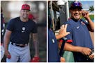 Twins closer Jhoan Duran (left) and Twins Hall of Famer Johan Santana (right) have been seen working together this spring training - a terrifying thou