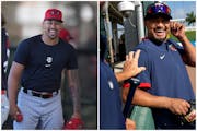 Twins closer Jhoan Duran (left) and Twins Hall of Famer Johan Santana (right) have been seen working together this spring training - a terrifying thou