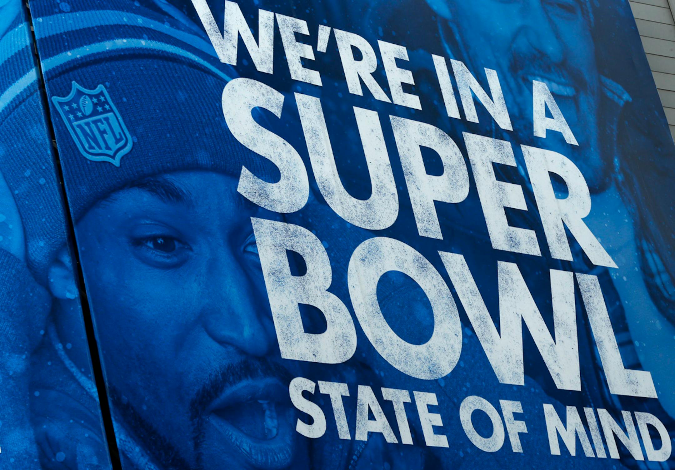 A billboard is displayed along Super Bowl Boulevard in Times Square in New York on Friday, Jan. 31, 2014.
